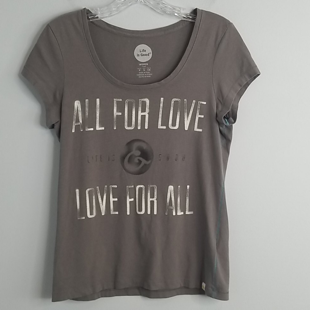 Life Is Good LOVE FOR ALL Gray Tee XS